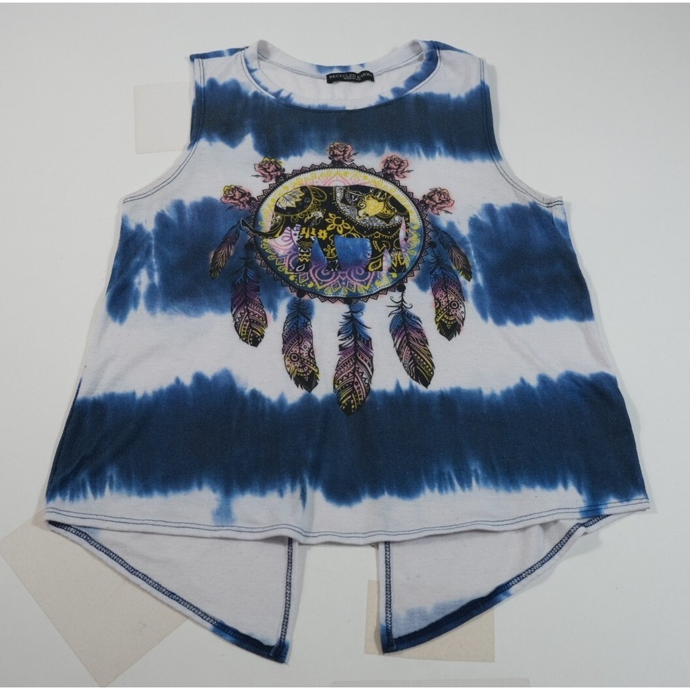 Recycled Karma Tank Top Womens M Blue Tie Dye Elephant Dreamcatcher Split Back